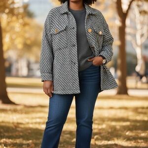 Zara Black & White Tweed Boucle Jacket Metal Buttons Size M Italian Fabric